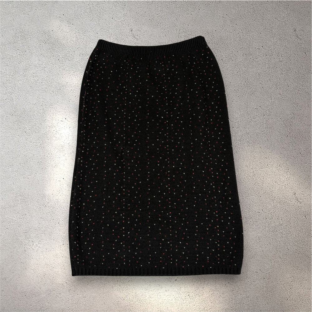 VTG Ellen-D Kollection Knit Midi Skirt Women's S Black Hearts Winter Preppy